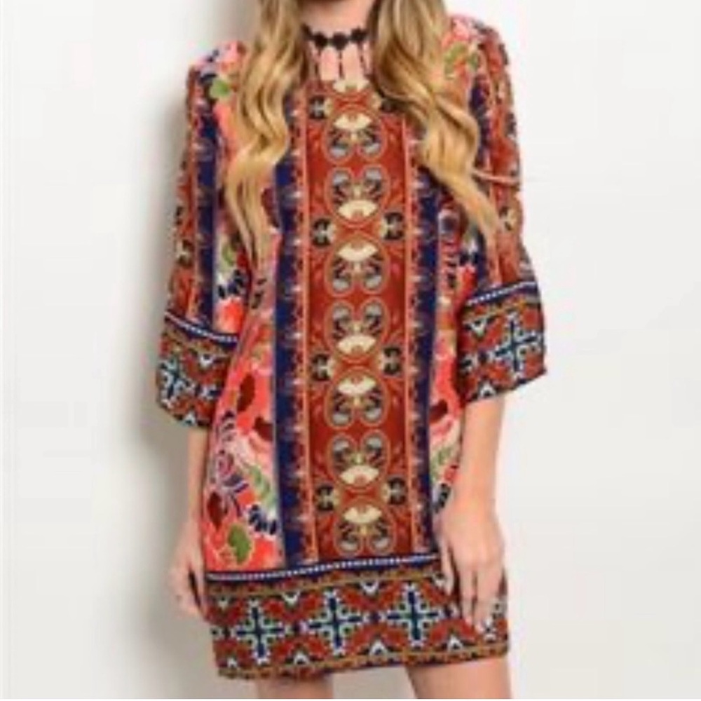 NWT Bohemian Floral Print Dress Large - Picture 2 of 6